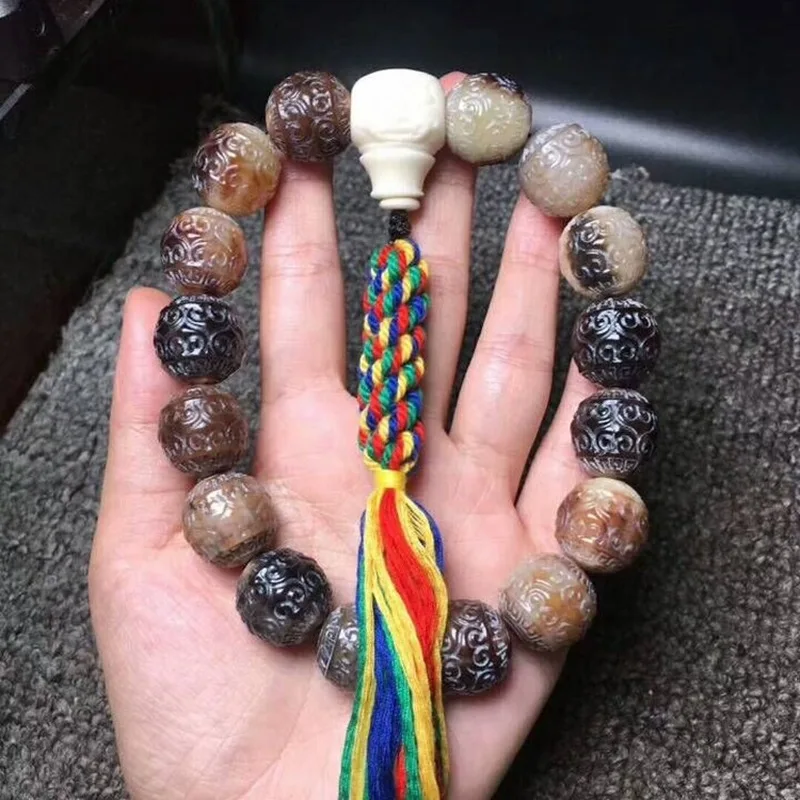 Exquisitely Carved Natural Ox Horn Beads with Pattern, Loose Beads for Vajra Bodhi Buddha Bead Bracelets, DIY Jewelry Accessorie