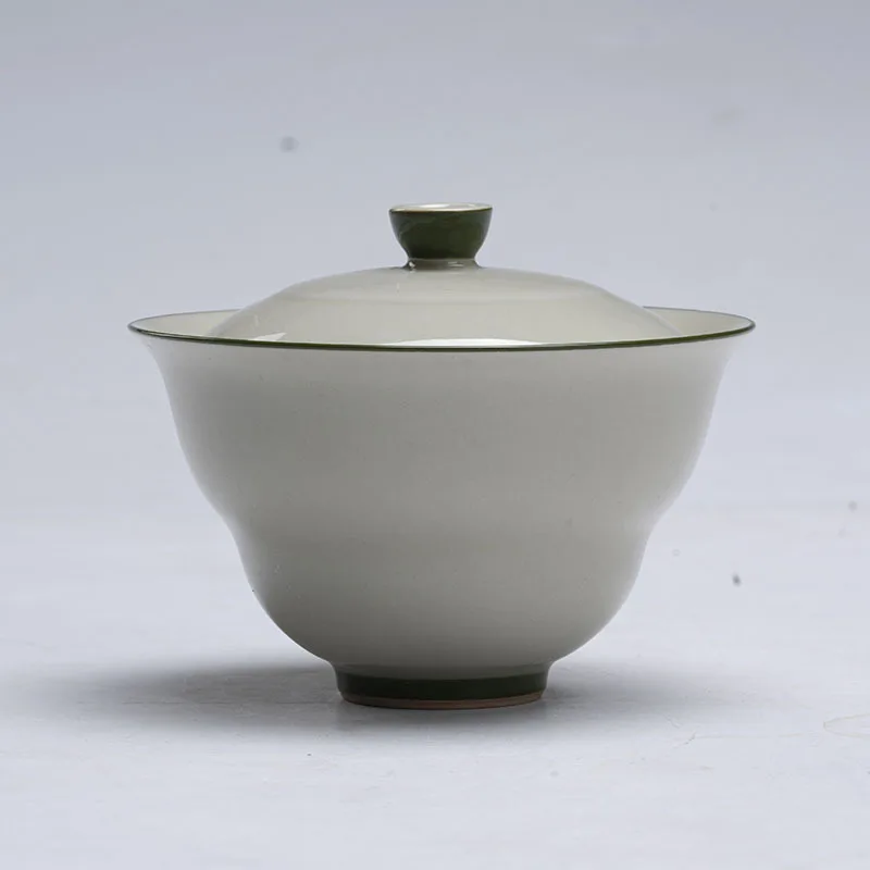 Ash Glaze Gourd Lid Secret Green Antique Style Elegant Ceramic Kung Fu Set Tea Room Brewing Bowl