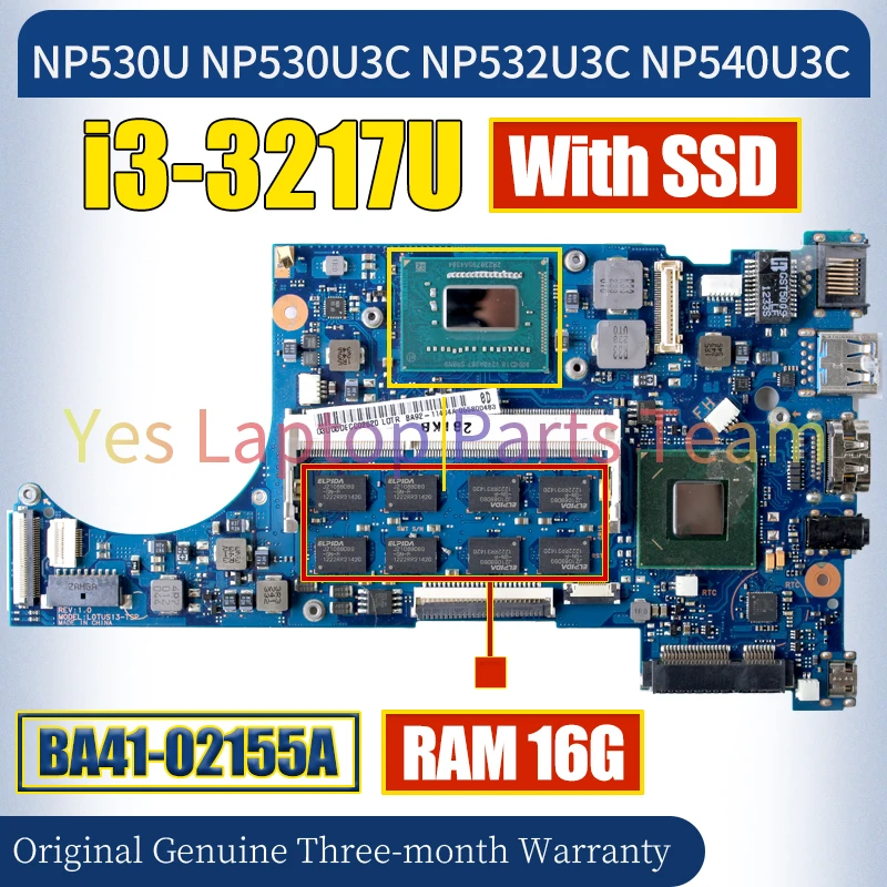 BA41-02155A 삼성 NP530U, NP530U3C, NP532U3C, NP540U3C 용 노트북 메인보드, i3-3217U RAM, 16G, 100% 테스트 완료