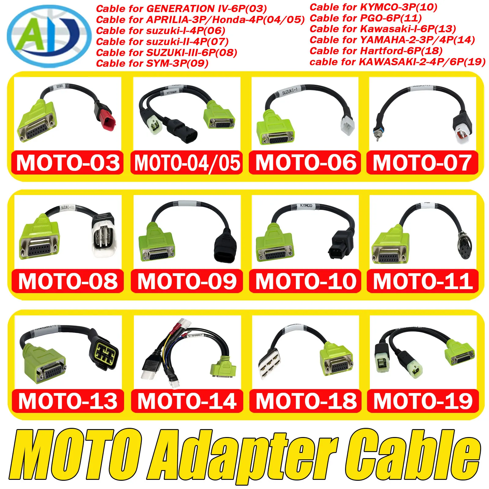 

OBD2 Diagnostic Cable For Yamaha Suzuki KYMCO Kawasaki PGO Motorcycle EFI Inspection Diagnostic Cable Locomotive Adapter Cable