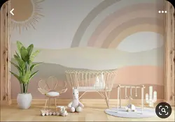 Custom cartoon mural Nordic hand-painted pink clouds rainbow cartoon whole house children's room background wall wallpaper