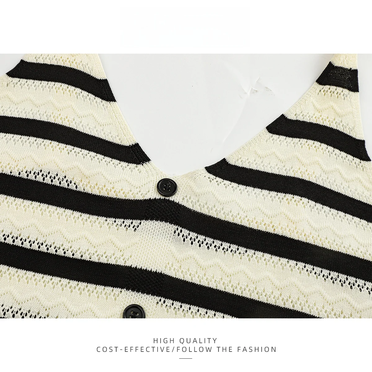 PAIXIANG vrouwen Gebreide holle V-Ne Tank Top Zomer Ontwerp Afslanken Witte Strepen Strapl Vest ort Lengte Vrijetijdskleding