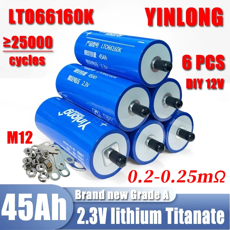 

6PCS 2.3V 45Ah new Grade A yinlong Lithium titanate LTO Battery 10C Electric Boat Solar Speaker Power Battery DIY 12V 24V 48V