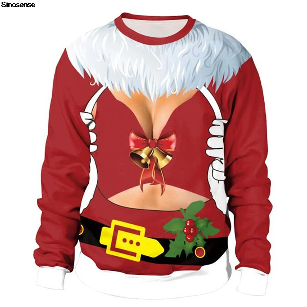 

Men Women New Year Eve Tacky Xmas Sweatshirt 3D Novelty Print Holiday Party Jumpers Tops Couple Pullover Ugly Christmas Sweater