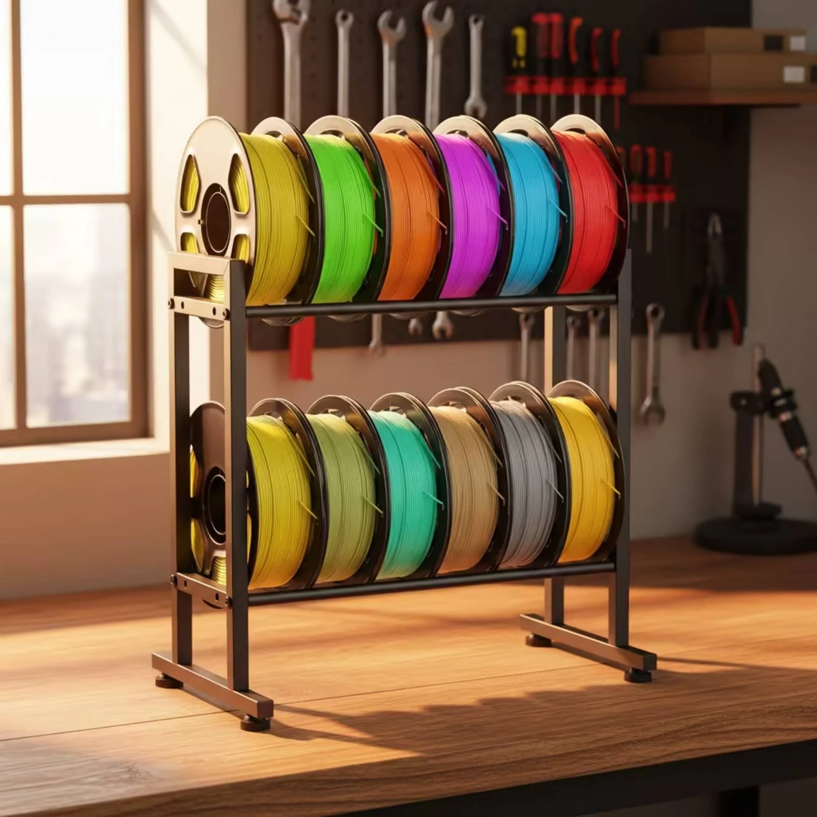 3D Printer Filament Spool Rack Versatile Freestanding Filament Storage Rack Easy to Assemble Sturdy for Makers
