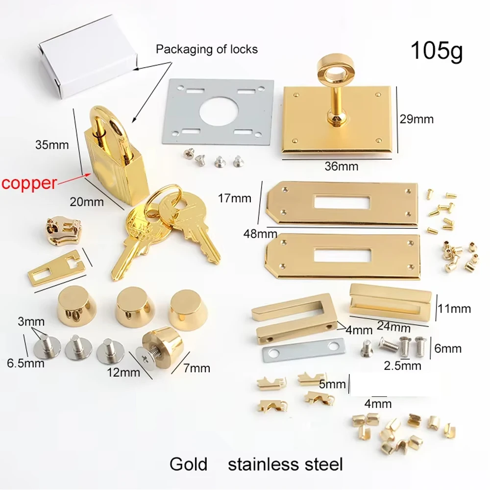 2-10Sets Stainless Steel Metal Clasp Turn Locks With Key Twist Lock For Handbag Shoulder Purse Closure Bags Hardware Accessories