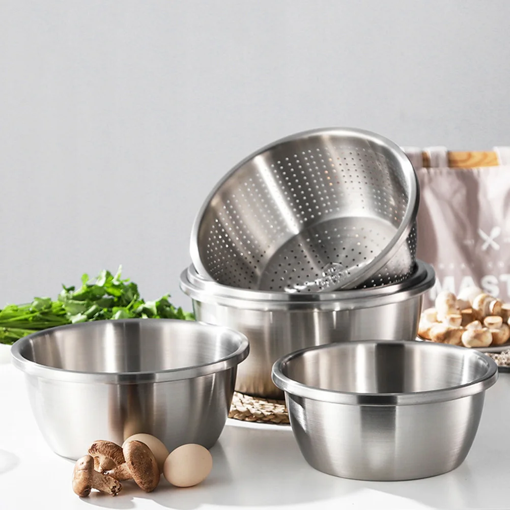 

22Cm Stainless Steel Drain Bowl 304 Fruit Vegetable Washing Basket Kitchen Drying Basin Multi-Holes Dishwasher Safe Portable