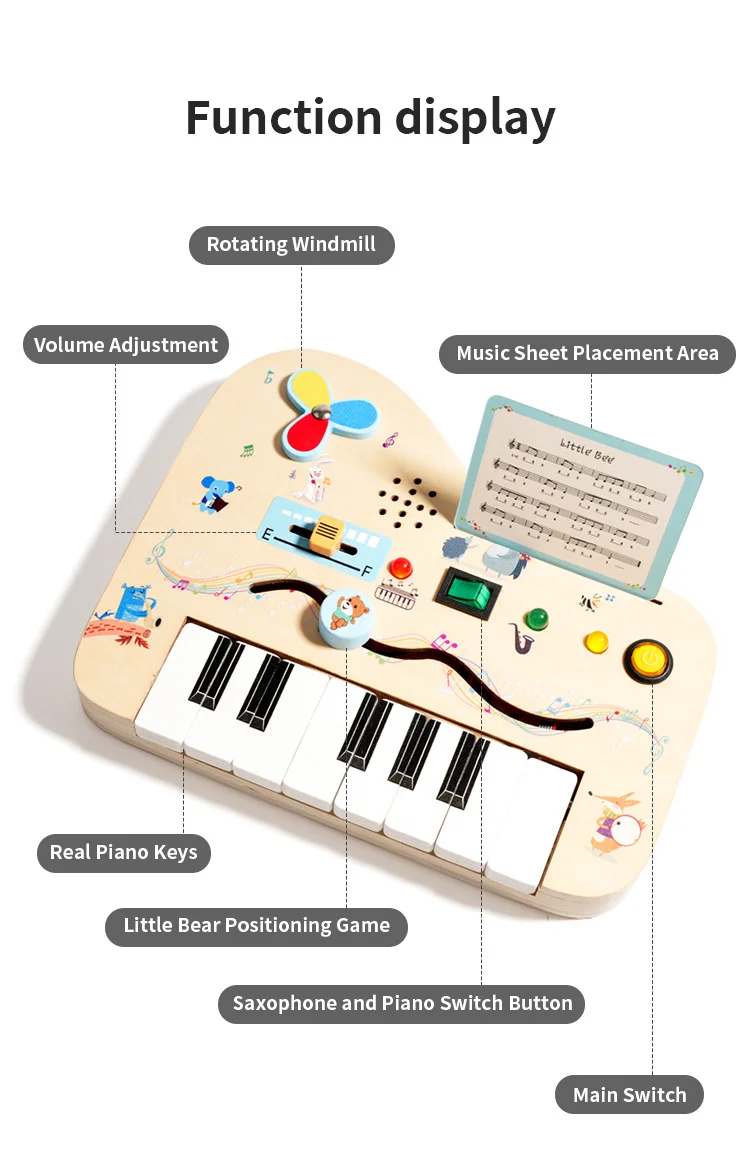 Planche de musique électronique LED en bois, Piano, interrupteur, jouets éducatifs physiques Montessori pour enfants, formation aux compétences quotidiennes