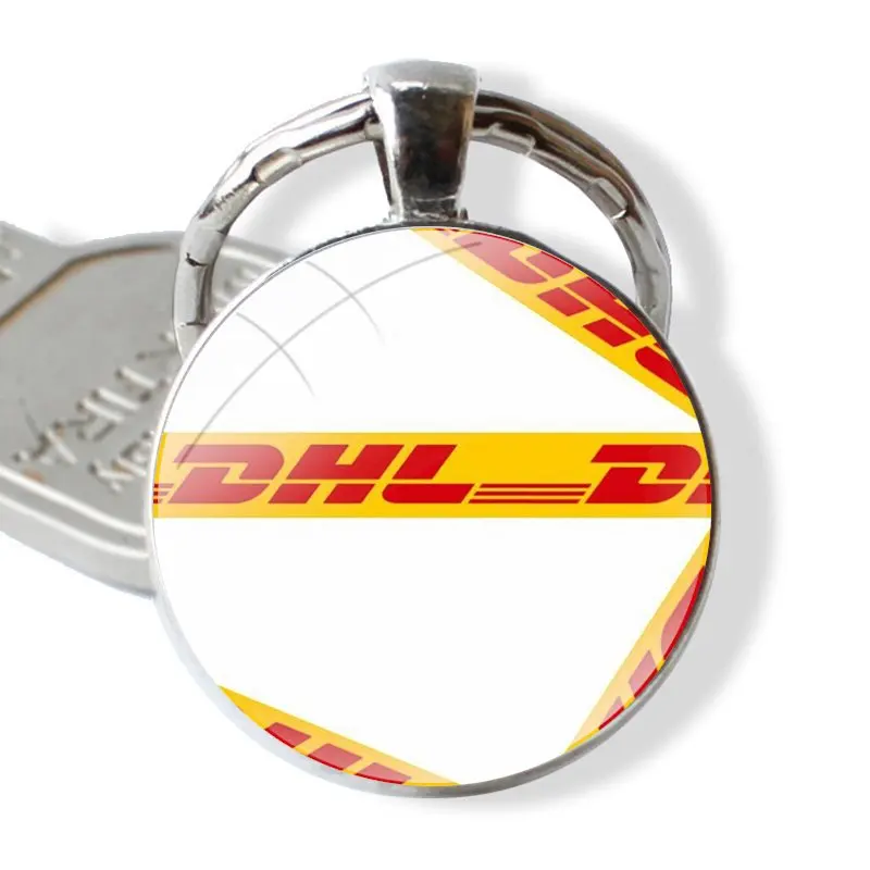 Yellow Design Luxury Logo DHL Keychain Handmade Glass Cabochon Key Ring Holder Pendant Key Chains