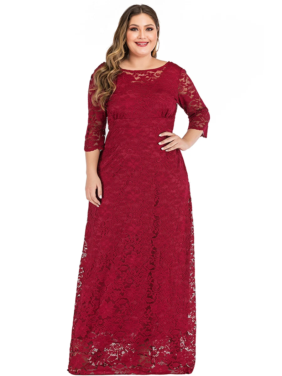 Plus Size Lace Party Dress Woman Summer V Backless Elegant Sexy Eveing Club Dress Pockets Floor Length Maxi Long Dresses