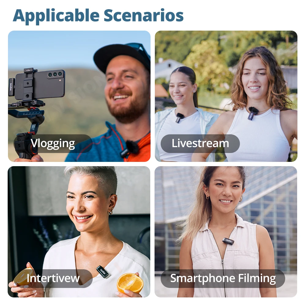 System mikrofonowy bezprzewodowy Godox WES1 WES2 2.4GHz z redukcją szumów, nadajnik i odbiornik do kamery, smartfona, transmisji na żywo