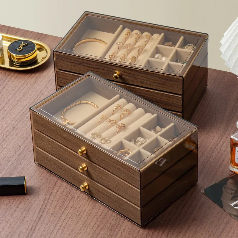 New Chinese desktop retro jewelry dust box household multi-grid jewelry box