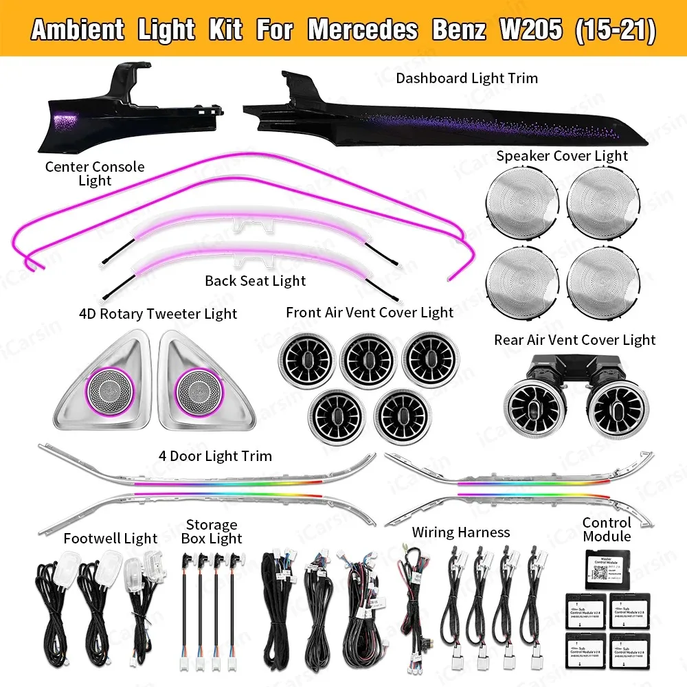 

Обновление Symphomy Galaxy LED GLC X253, интерьер автомобиля, окружающее освещение для Mercedes Benz C Class W205, аксессуары для полос