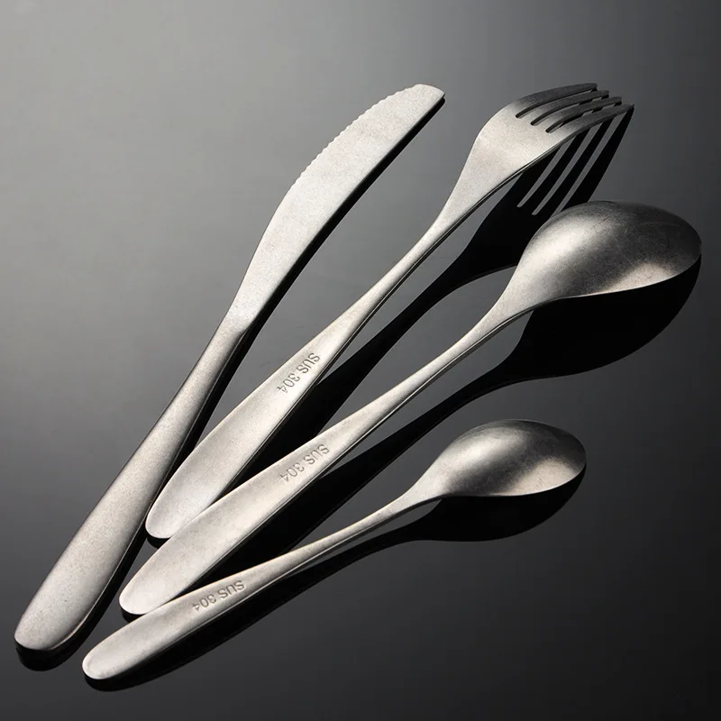 Snow Peak Stainless Steel Cutlery Retro Spoon Knife Fork Set Western Tableware Matte Table Service Kitchen Dinner Accessories