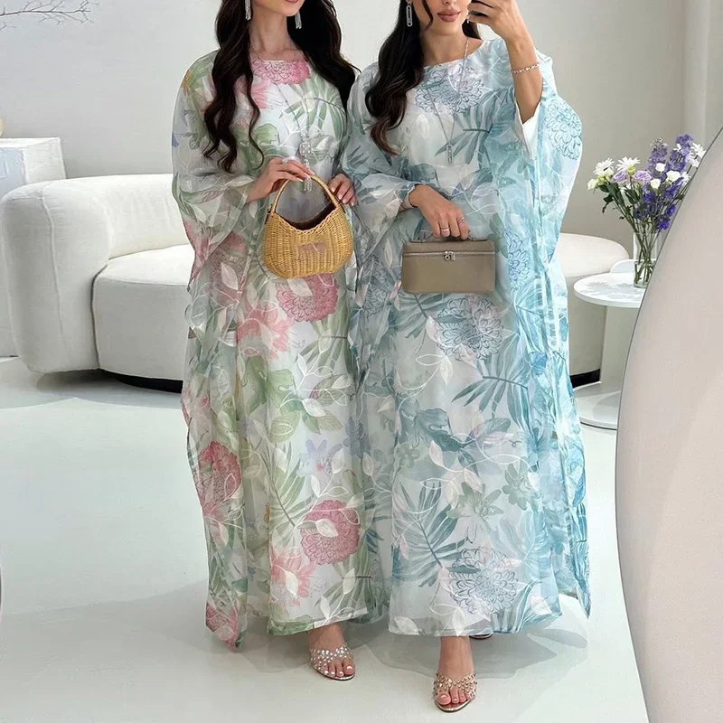 Elegant Spring Long Sleeve Slim Maxi Dress 2025 Crew Neck Modest Design Party Dress Banquet Floral Print Women's Robe Dresses