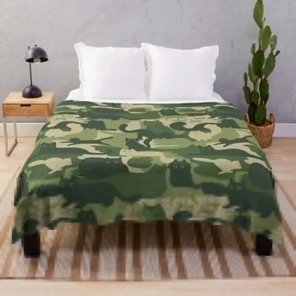 

Camouflage Pattern with Cats | Green Cat Camo Throw Blanket Large Luxury Thicken Bed covers Blankets