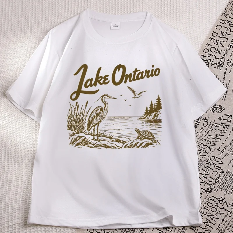 Vintage Lake Ontario Comfortable T Shirt Womens Mens Cotton Short Sleeve T-shirt Printed Loose Casual Tshirt Crewneck Unisex