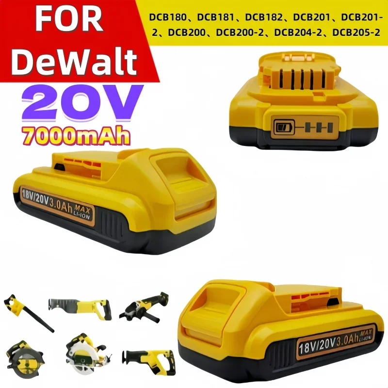 Replace DCB206, DCB205, DCB181, DCB182 for DeWalt 7000mAh 20V Dehydrated Power Tool Battery DCB200 DCD740B18V Lithium Battery