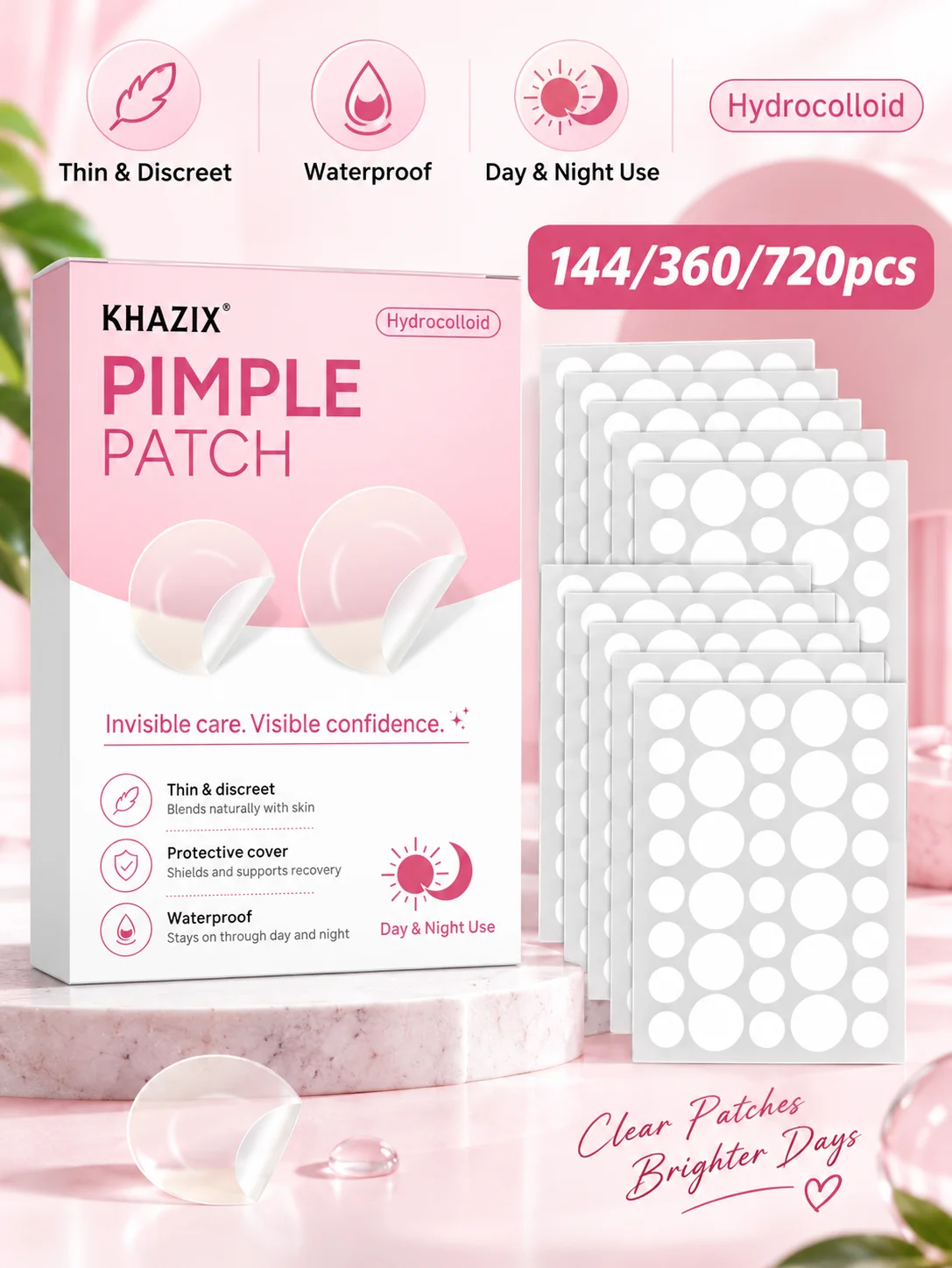 Acne patches, hydrogel acne concealer patches, daily facial care patches, blemish concealment