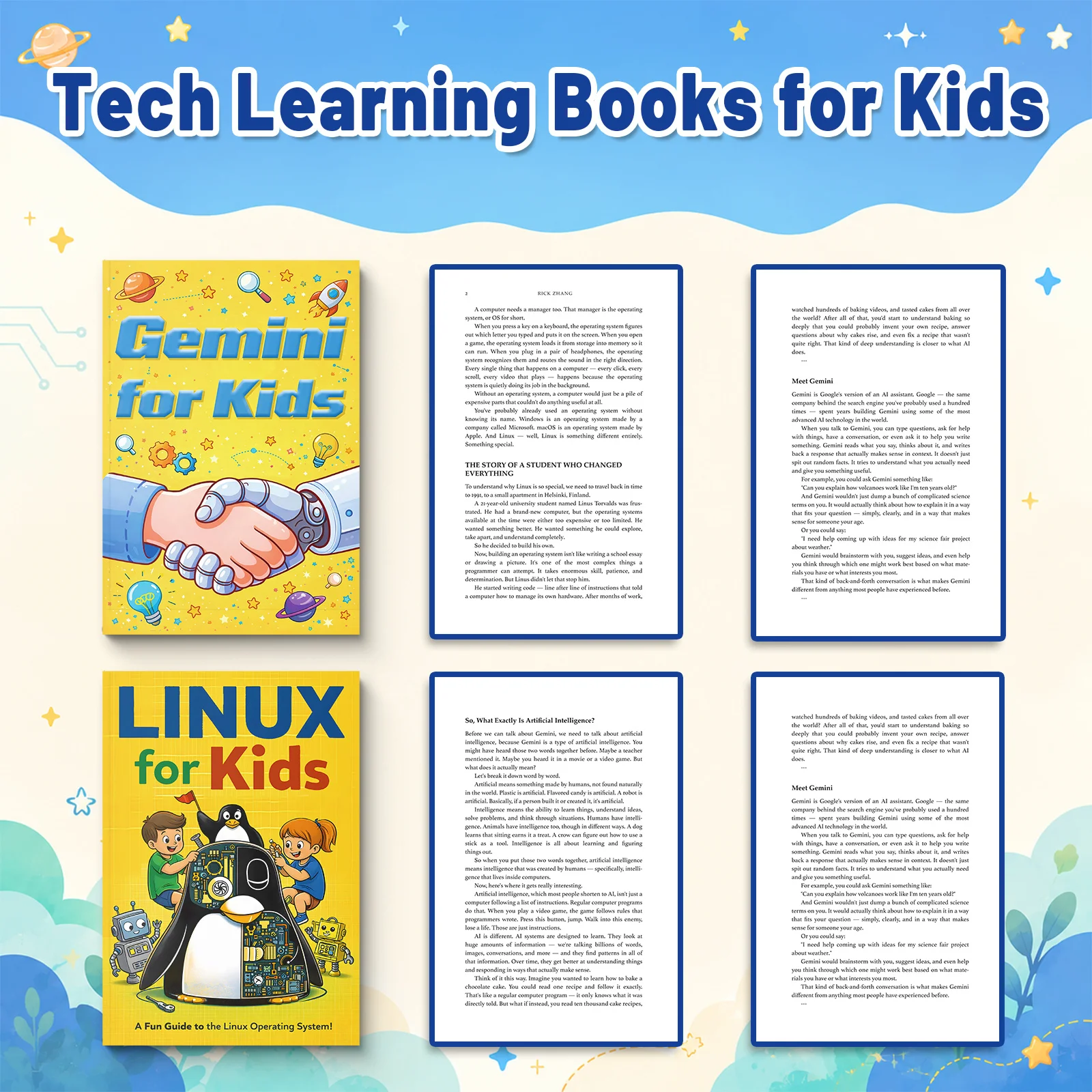 2-Book English Tech Learning Books Set, Gemini for Kids + Linux for Kids, AI Introduction, Gemini Basics