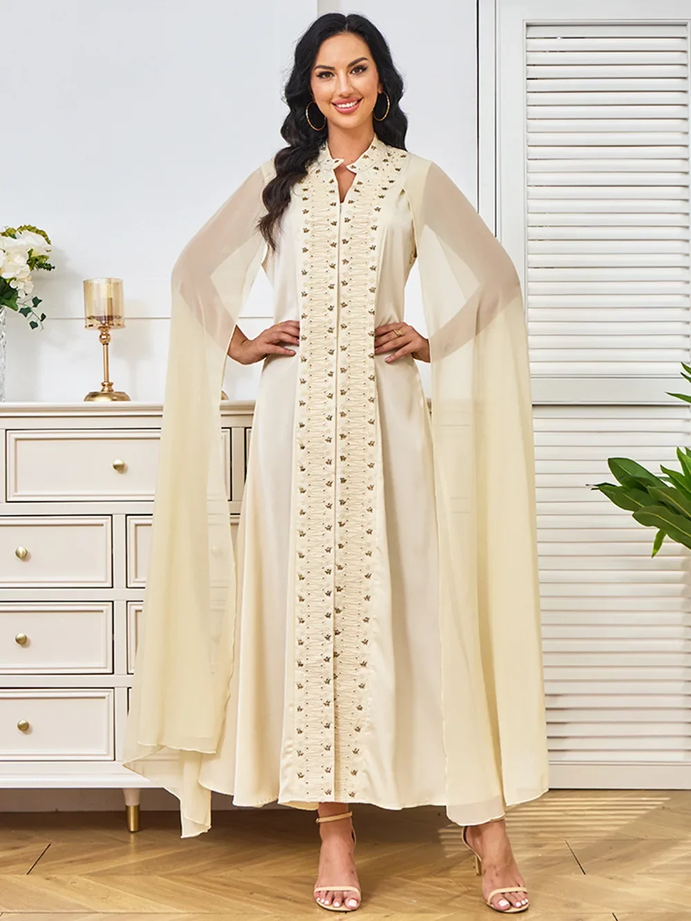European and American New Women's High-end Embroidery V-neck Hidden Button Long Banquet Party Elegant Dress Evening Gown.