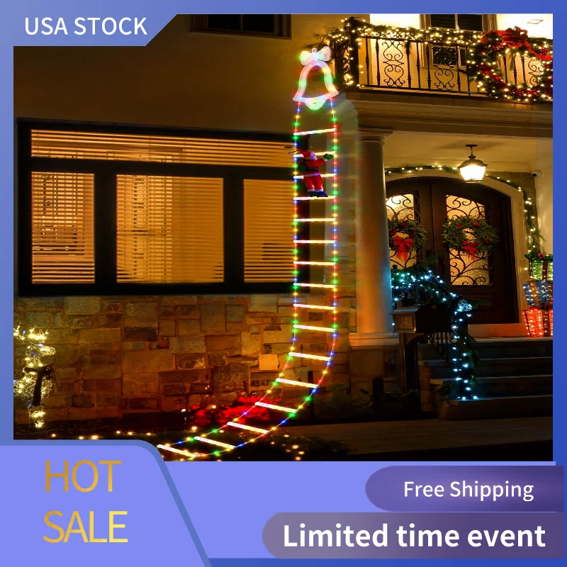 LED Christmas Lights - 9.5ft Christmas Decorative Ladder Lights with Santa Claus, Christmas Decorations Lights