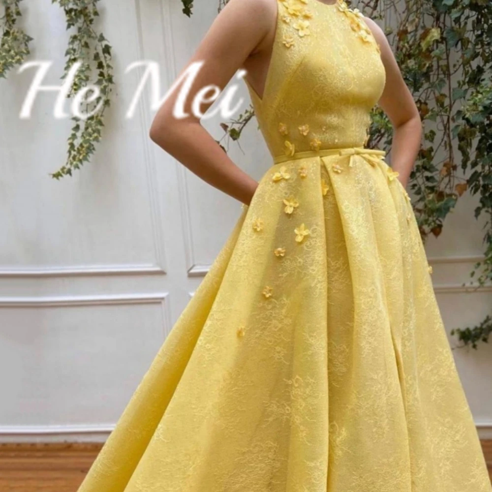 Prom Dress For Women Elegant A Line O-Neck Tank Formal Occasion Evening Gowns Sweep Train Flower Party Dresses فساتين الحفلات