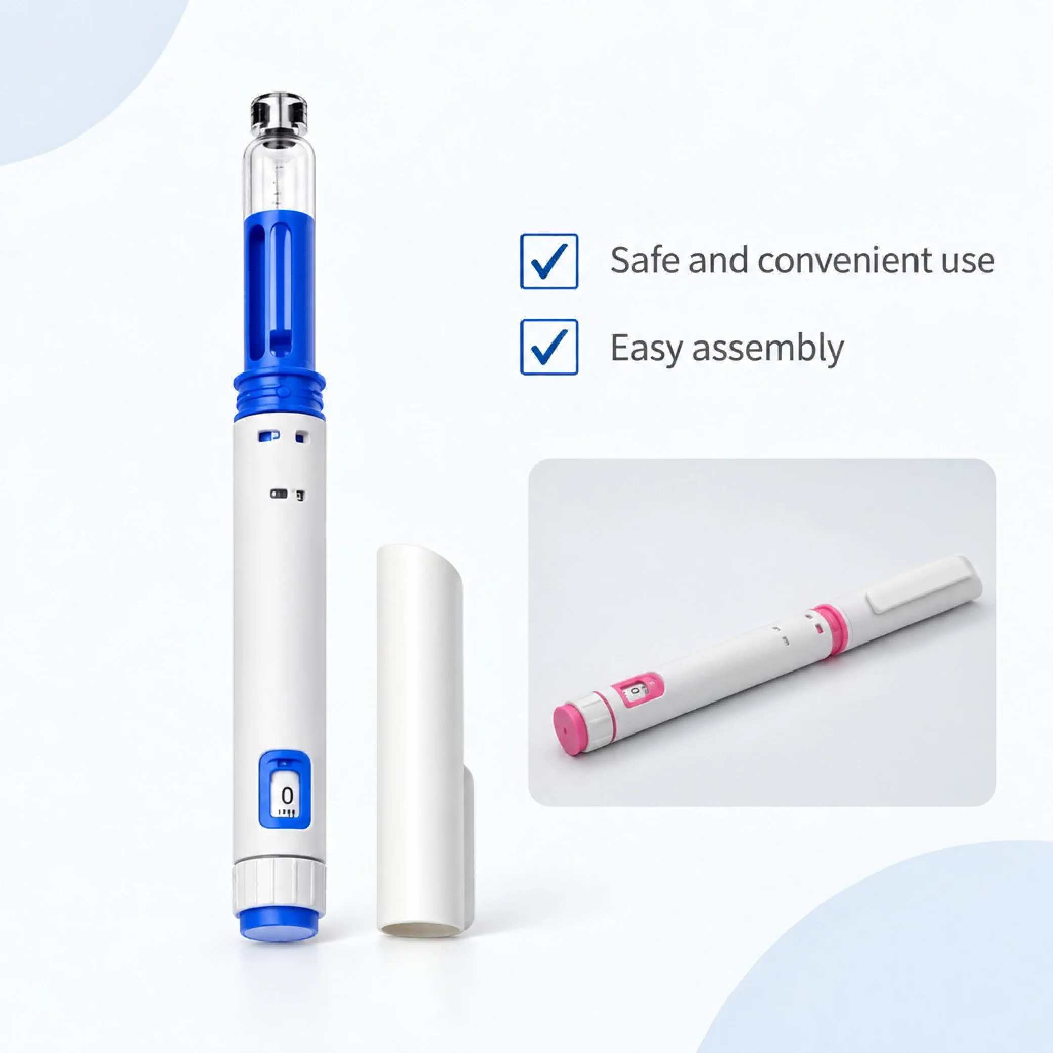 Wholesale 2 Colors Available 20pcs 60IU Disposable Injection Pen Blue Pink Peptide Pen for 3ml Glass Cartridges