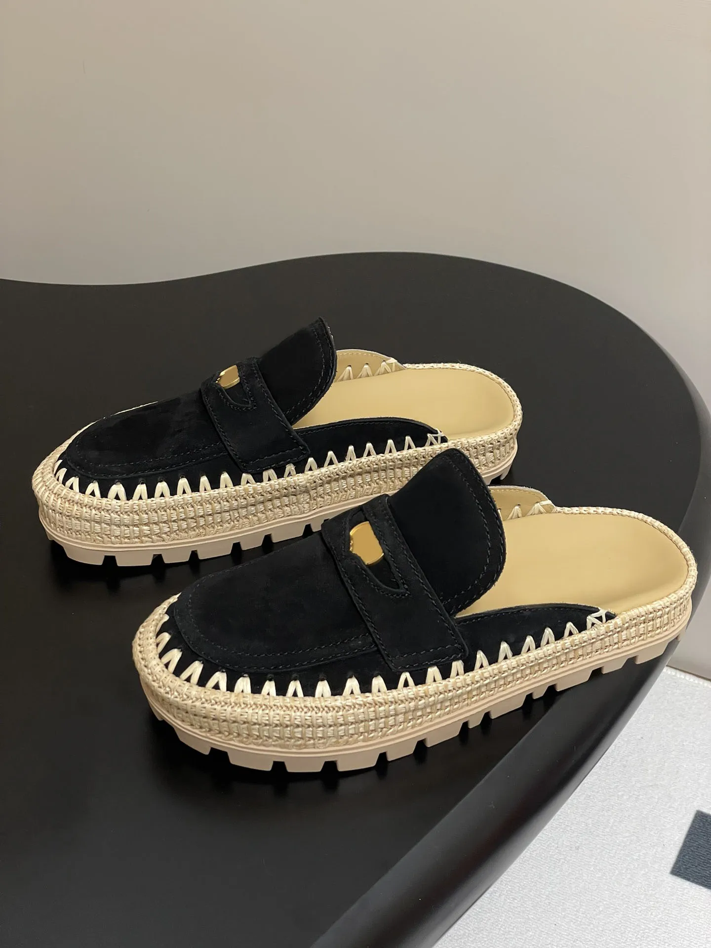 Women's Shoes Suede Raffia Flatform Mules Clogs