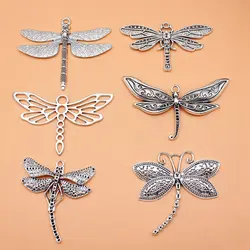 6pcs/lot Antique Silver Color Big Dragonfly Charms Collection For Jewelry Making Accessories