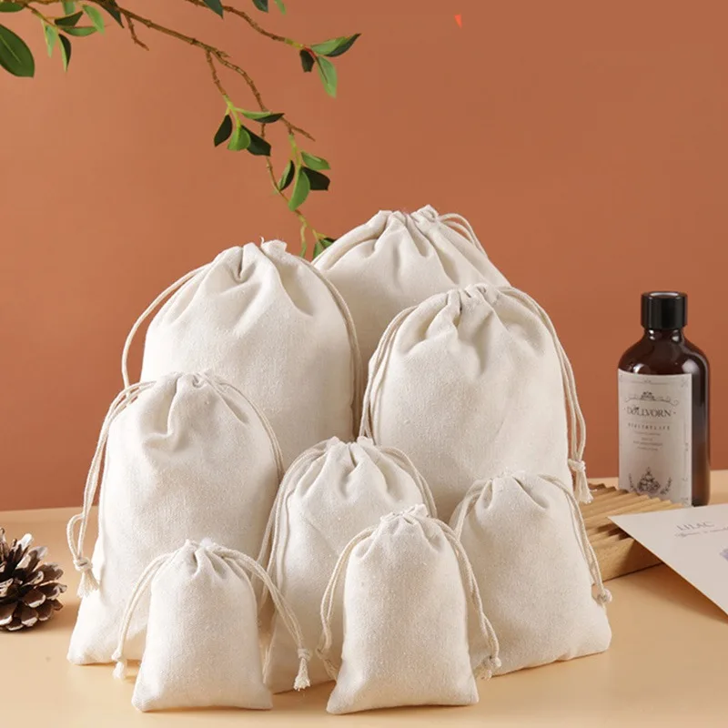 20Pcs Natural Cotton Fabric Bags with Drawstring Closure for Storing Jewelry Antiques Grains and Other Items