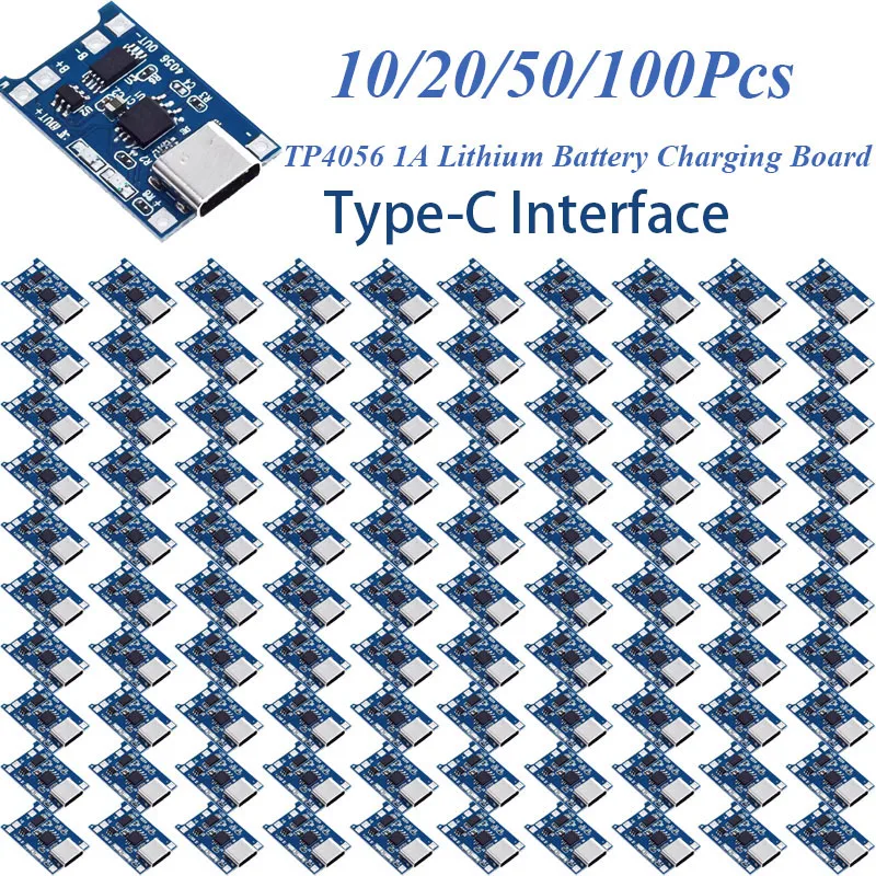 10/20/50/100Pcs TP4056 1A Lithium Battery Charging Board Module Type C USB Interface Charge Protection 2 In1