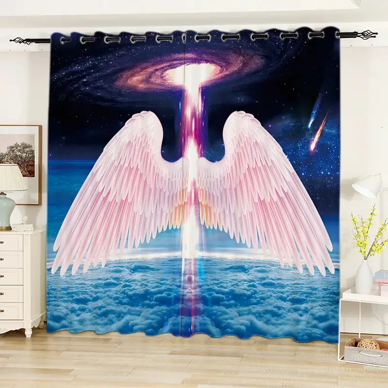 2Panel Dream Wings Starry Curtain for Bedroom Living Room Kitchen Blinds cortinas Grommet Top Drapes Large Curtain for Room