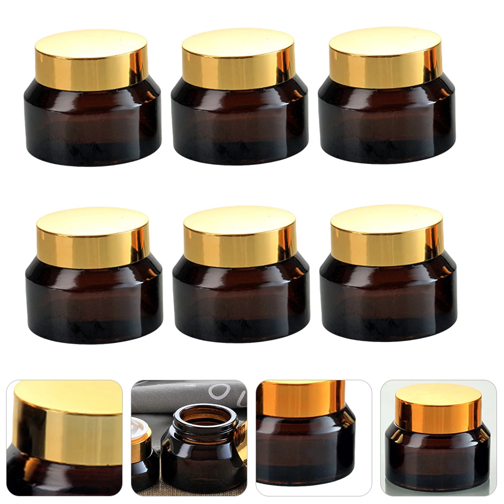 Pot en verre fendu pour crème pour le visage, 6 pièces, petites bouteilles en verre portables anti-fuite, récipient rechargeable pour la peau, Lotion pour cheveux