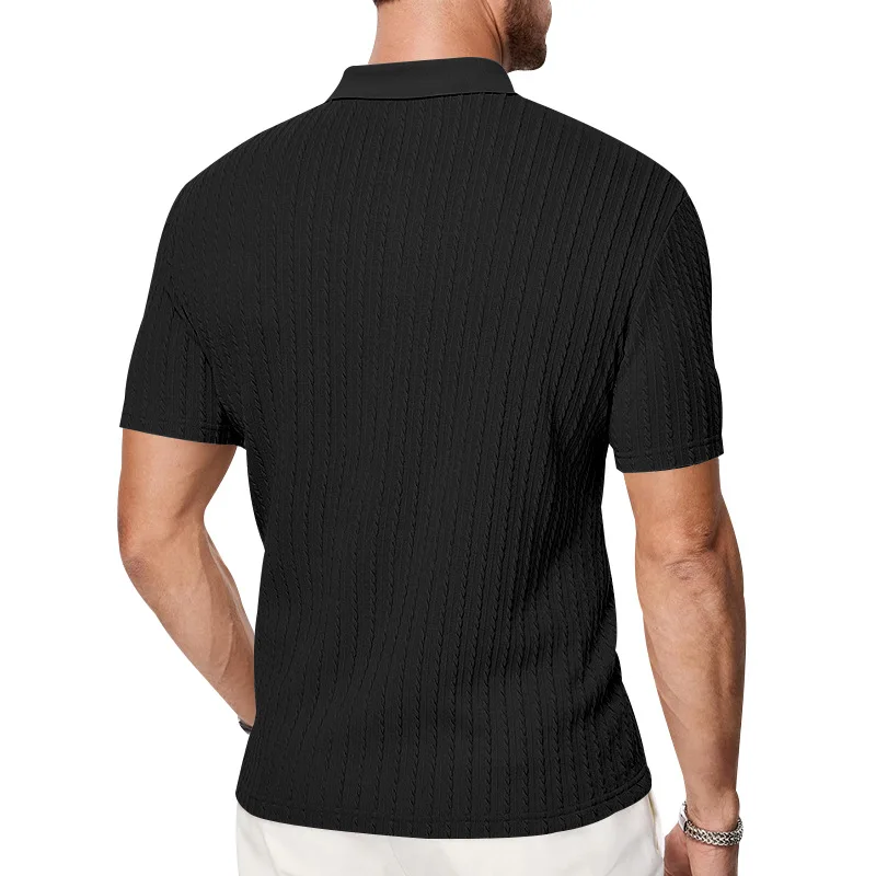 Europäisches und amerikanisches Sommer-Herren-Polohemd mit lockerem Jacquard-Strickmuster, geknöpft, kurzärmelig, auf Lager – Detail 23