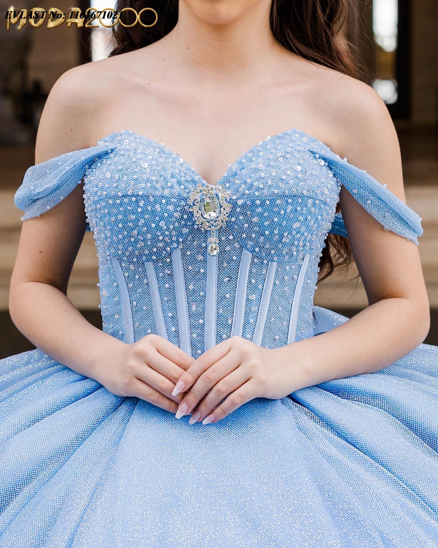 Evolt personalizado céu azul quinnceanera vestido de baile brilhante applique frisado em camadas espartilho doce 16 vestidos de 15 anos sq463