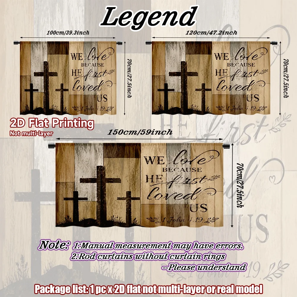 2D flat 1pc Retro country style shoe cabinet curtains Easter Three Crosses Message Digital printing Short rod drapes are