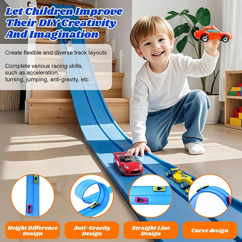 Children Flexible Race Track Car Toy Double-track Racing Car Competitive Game Rolls Up Rail Vehicle Toys Christmas Gift