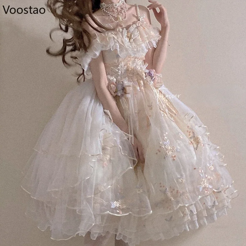 Victorian Retro Lolita Jsk Dress Japanese Women Sweet Lace Floral Embroidery Princess Wedding Dresses Girls Cute Party Vestidos