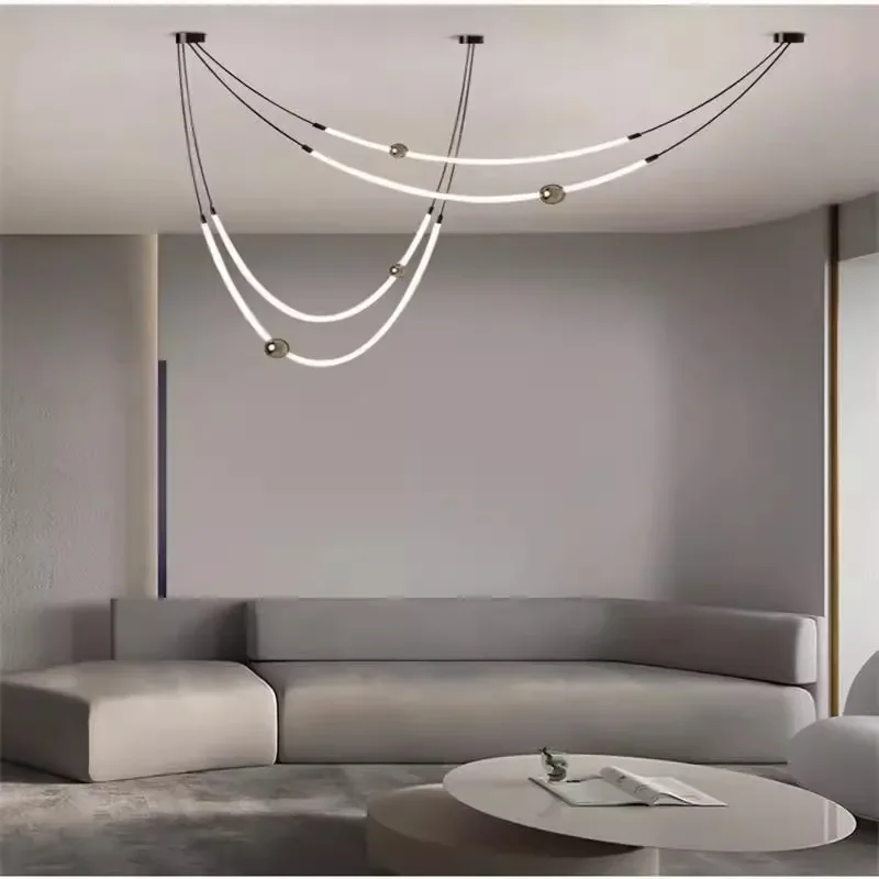 

Modern Nordic LED Pendant Light Artistic Decorative with Long Lines Hanging Lamps Exhibition Gallery Restaurant Lighting Fixture