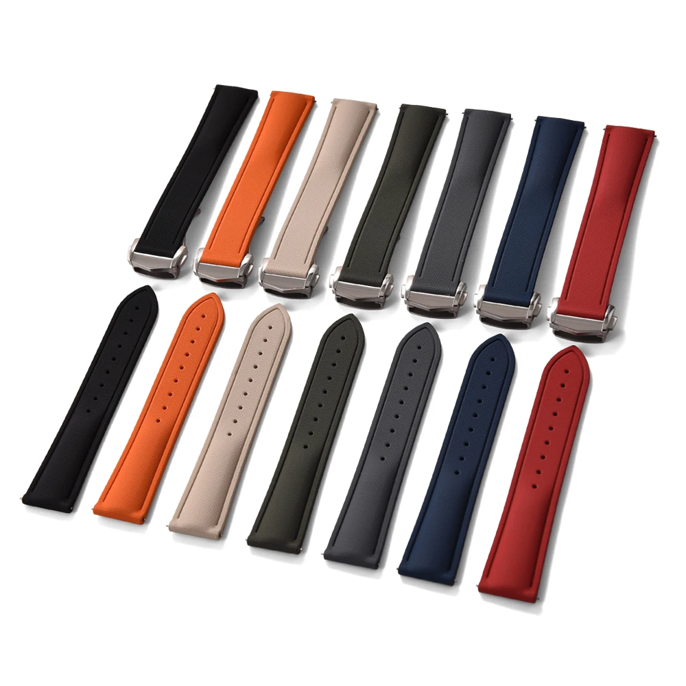 

Мягкий тканевый ремешок для часов FKM с текстурой, 20 мм, 21 мм, 22 мм, быстросъемный ремешок для часов из фторкаучука с ремешком с пряжкой-бабочкой