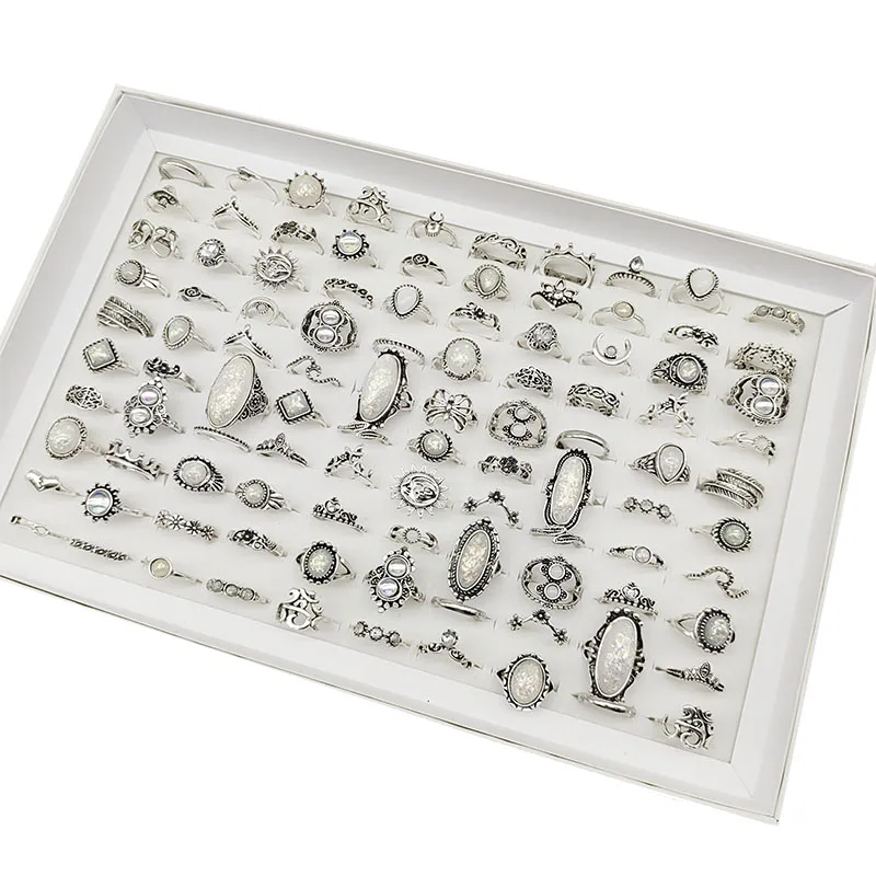 50 teile/los Großhandel Heißer Große Gefälschte Opal Geschnitzte Finger Ringe für Frauen Party Schönheit Kristall Blume Mond Sonne Schädel Crown bar Schmuck – Detail 10
