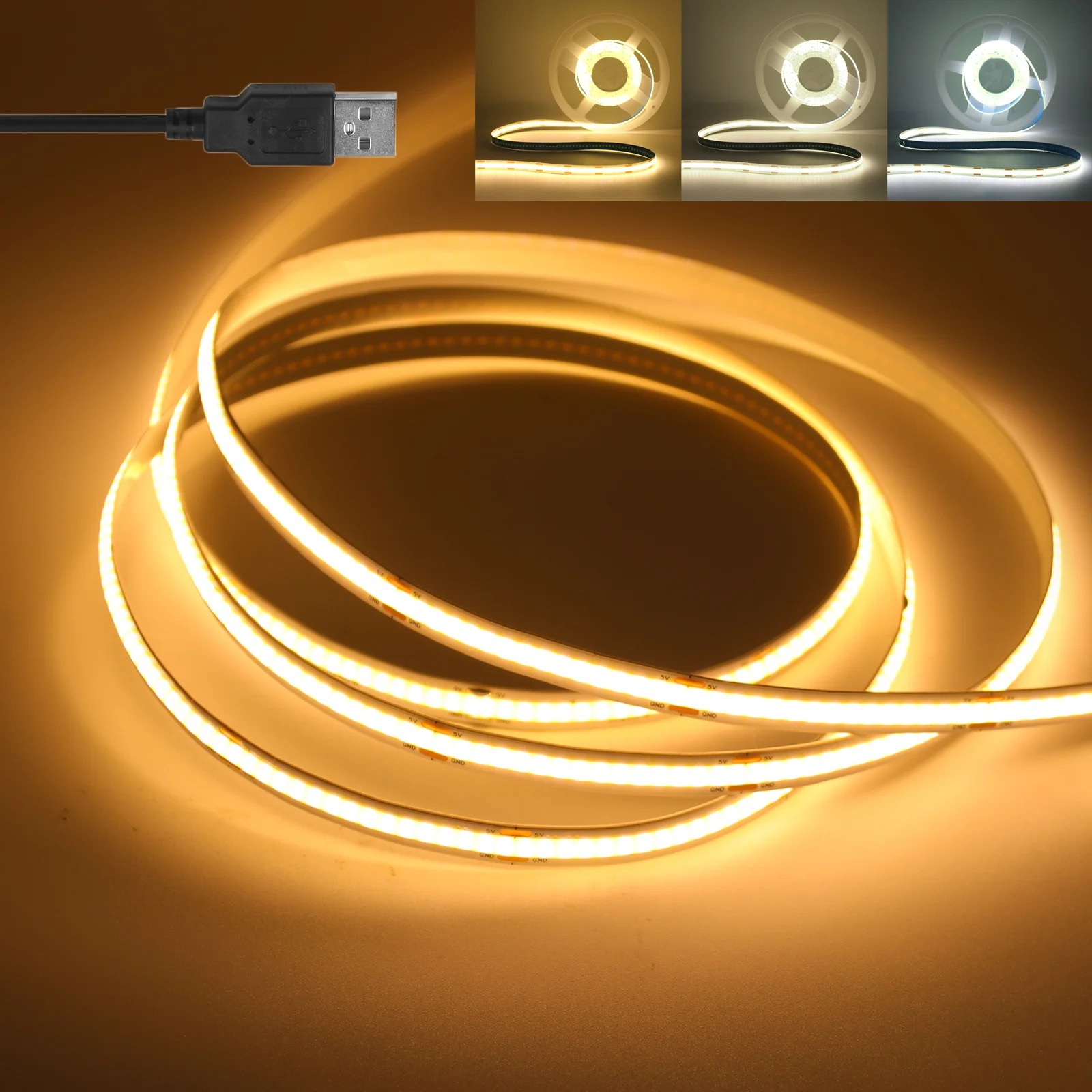 

USB COB Lamp Strip DC5V 320LEDs/M Flexible Ribbon Rope LED Strip TV Backlight 3000K 4000K 6000K Cabinet Light Lamp Room Decor