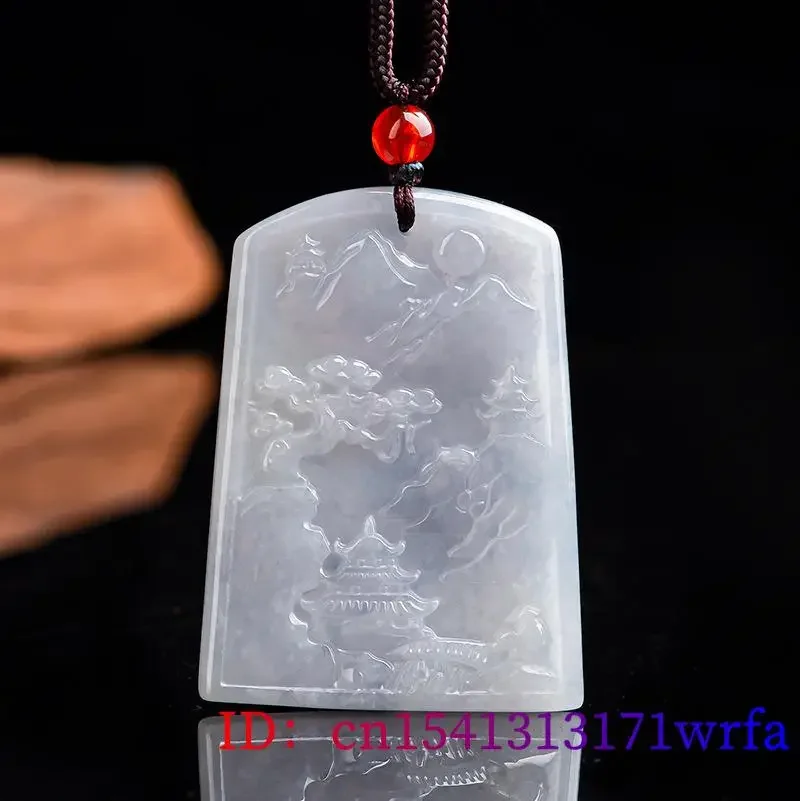 Burmesische Jade Landschaft Anhänger Schmuck Halskette lila Amulett Smaragd Designer natürliche Halsreif Charms Luxus Amulette Jadeit