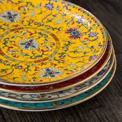 Chinese Enamel Color Ceramic Plate Handmade Gold Stroke Tableware Home Pasta Dinner Plates Restaurant Serving Tray Kitchen Items