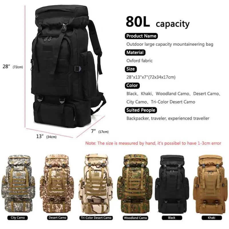 80L Tactical Backpack Camping Hiking Camping Fishing Trekking Hunting Bag Comfortable Outdoor Climbing Bag First Aid Equipment
