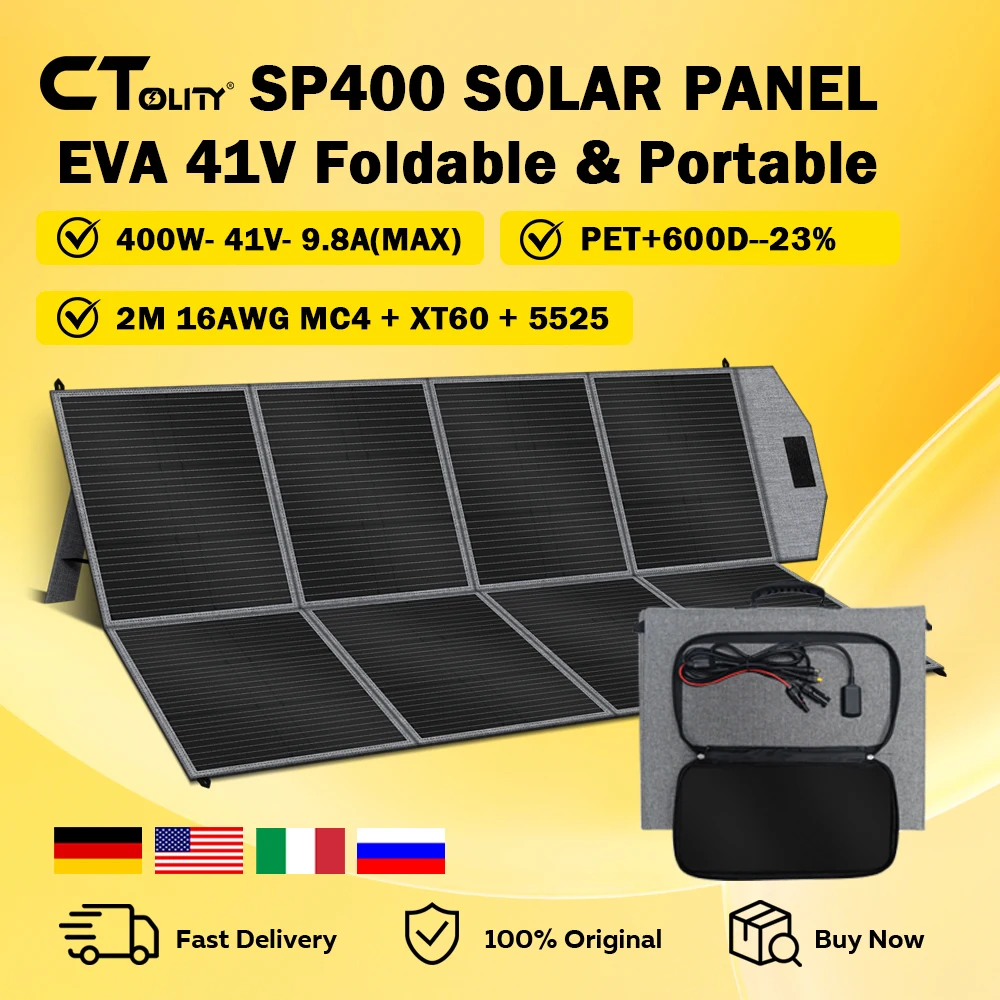 CTOLITY SP400 Portable Solar Panel 400W 41V Flexible Solar Charger Generator IP65 Caming RV Power Stations Camping Off Gird