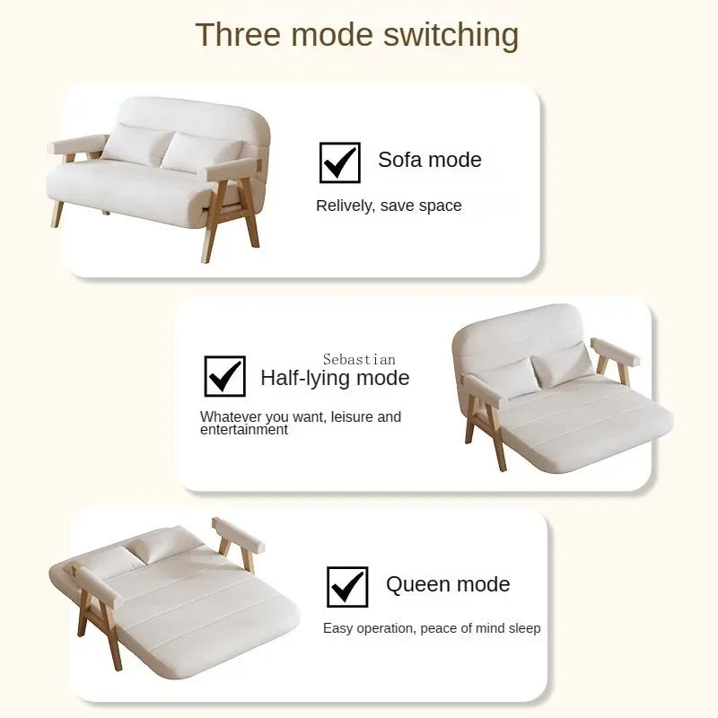 Solid Wood Sofa Bed, Modern and Simple Dual-use, Lying Sofa Bed, Balcony, Study Room, Small Apartment, Folding Double Bed