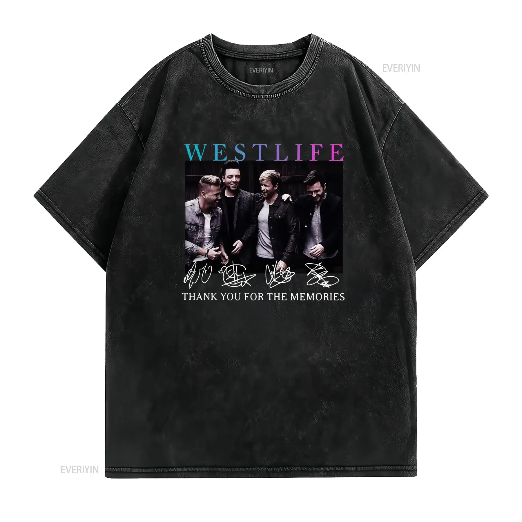 Westlife Band Official Member Signatures Autograph Style Print Men'S T Shirt Full Size Black with Niall Horan Shane Filan