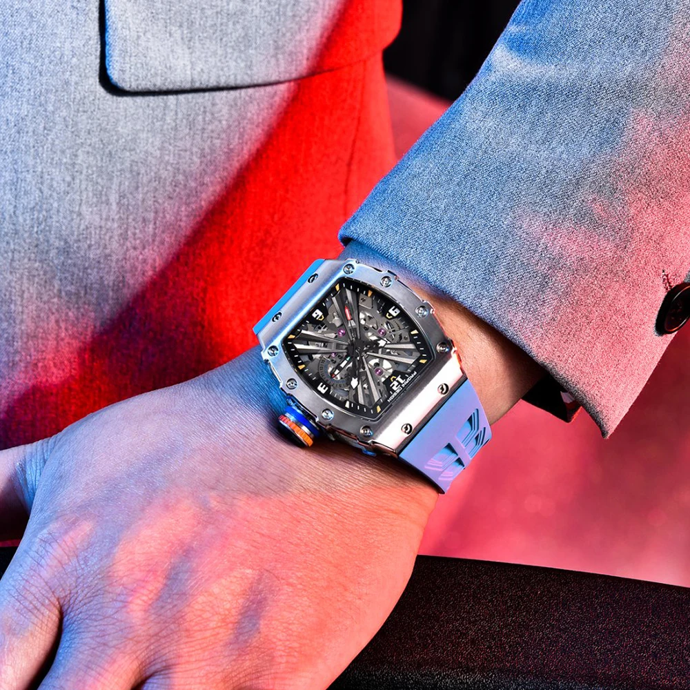 PAGANI DESIGN top marka VH65 mechanizm kwarcowy beczułkowy luksusowy zegarek gumowy ażurowy męski wodoodporny zegarek reloj hombre